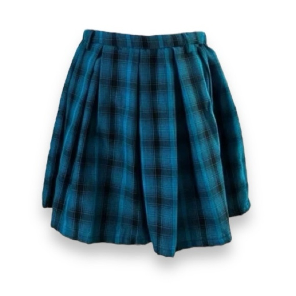 Hot Topic Mini Skirt Teal Blue & Black Plaid Pleated School Girl Y2K Punk  Sz SM